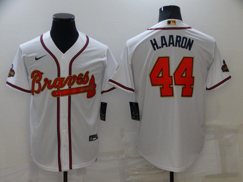 Men Atlanta Braves #44 H.Aaron White Gold Game Nike 2022 MLB Jersey->atlanta braves->MLB Jersey